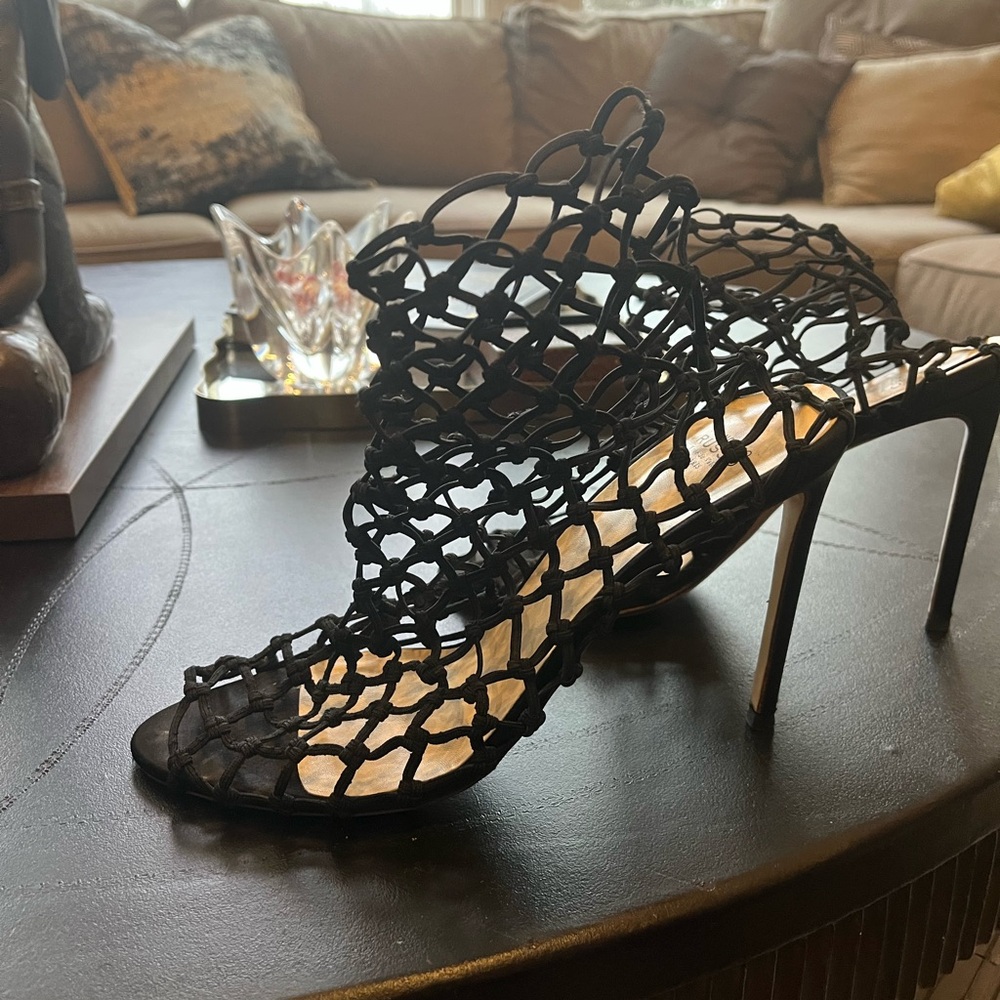 Elegant Black Mesh Women's Heels